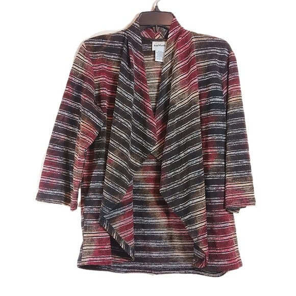 BonWorth Striped Knit Cardigan Womens Small Multi Boho Chic Open Front Sweater - Picture 1 of 6